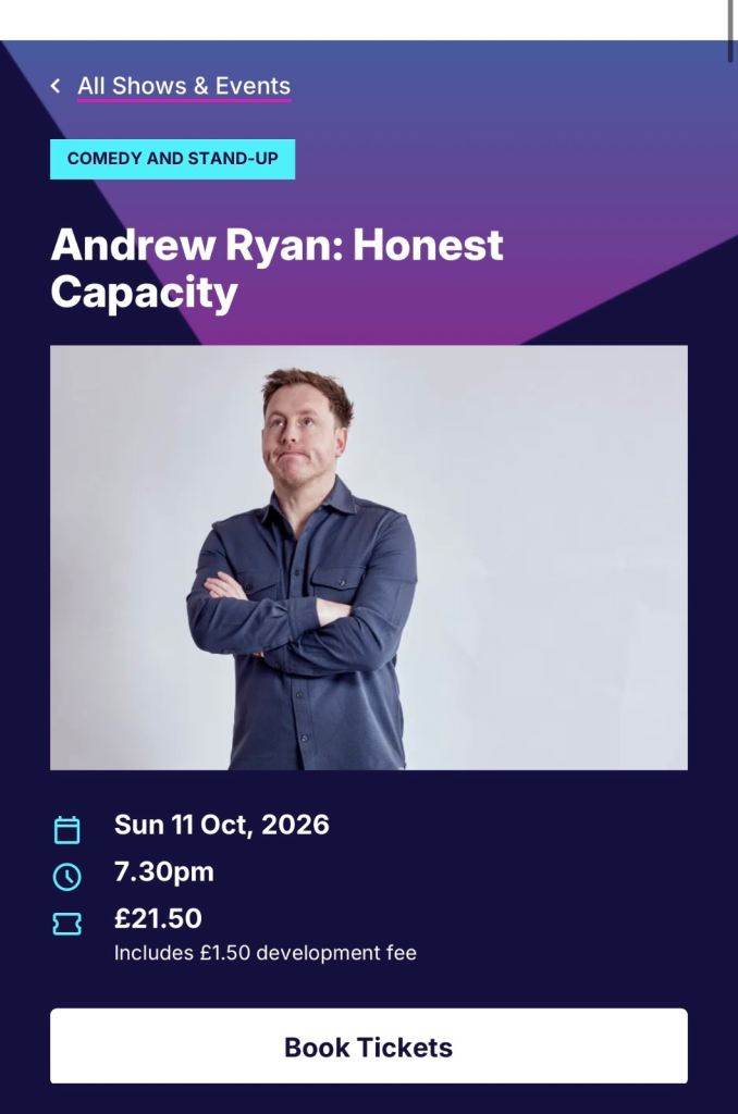 Andrew Ryan: Comedy Tickets – Sun 11 Oct (Millennium Forum, Derry)