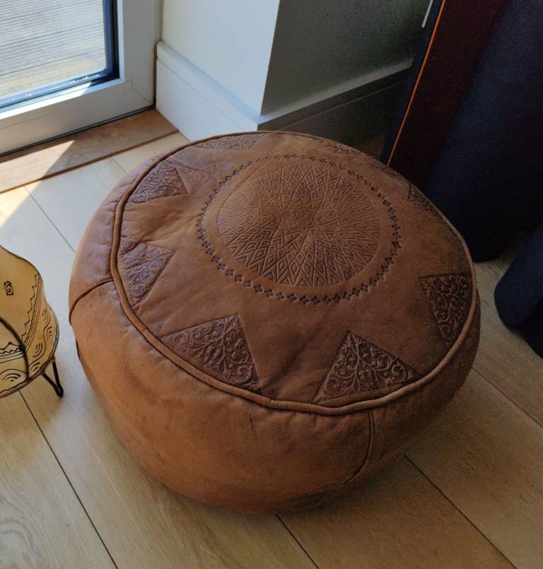 Moroccan handmade leather pouffe