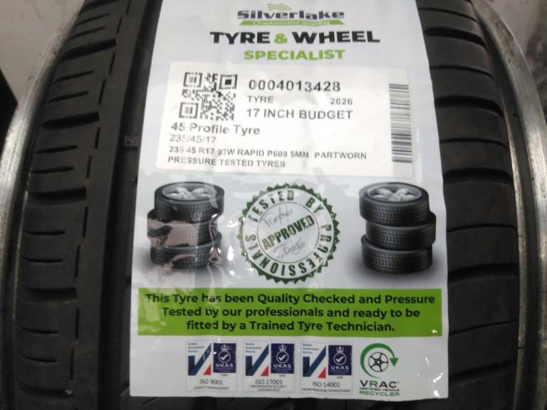 235 45 R17 97w Rapid P609 5mm Partworn Pressure Tested Tyres