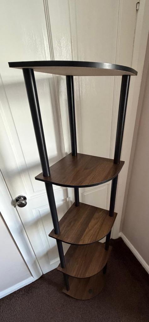 Corner five-tier  Shelf Unit in Walnut, used but in great condition