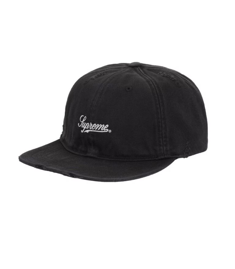 Supreme Distressed Script 6-panel Cap Black Brand New Authentic