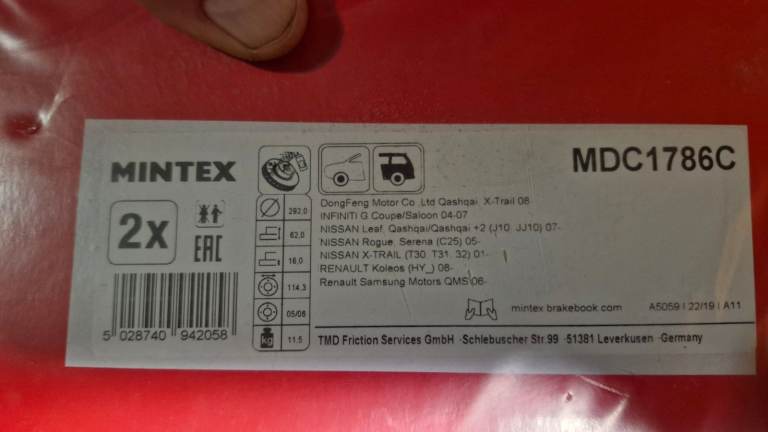 Mintex MDC1786C nissan, infinity , renault brake discs pair new 