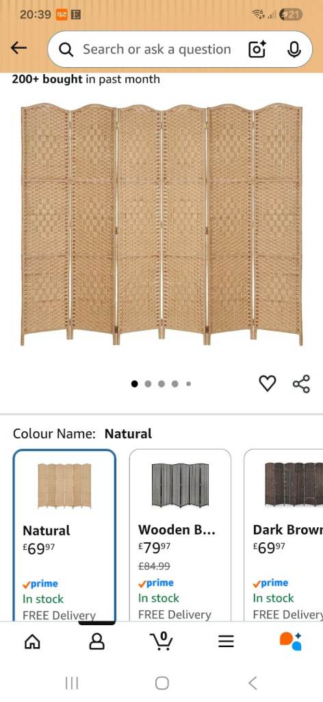 Natural Wood 6-Panel Room Divider - As Good As New
