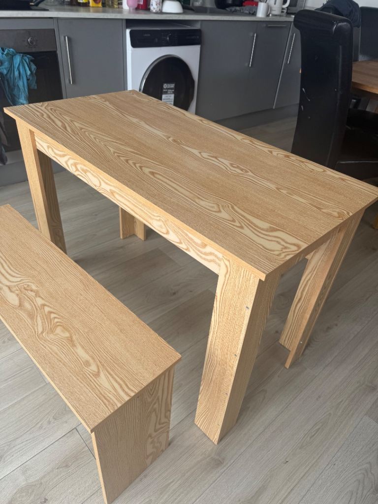 Wooden Dining Table with 2 Benches – Good Condition – Newbury Park, Ilford