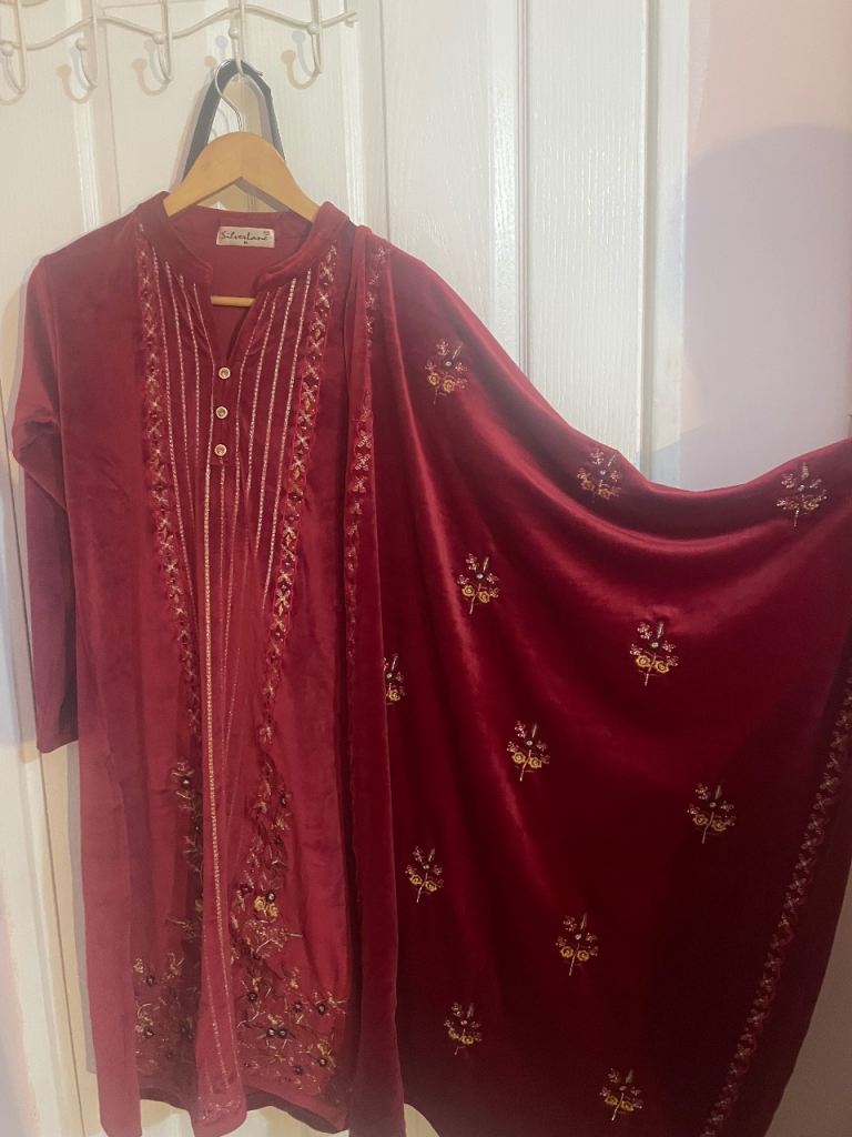 image for Maroon velvet Asian suit 