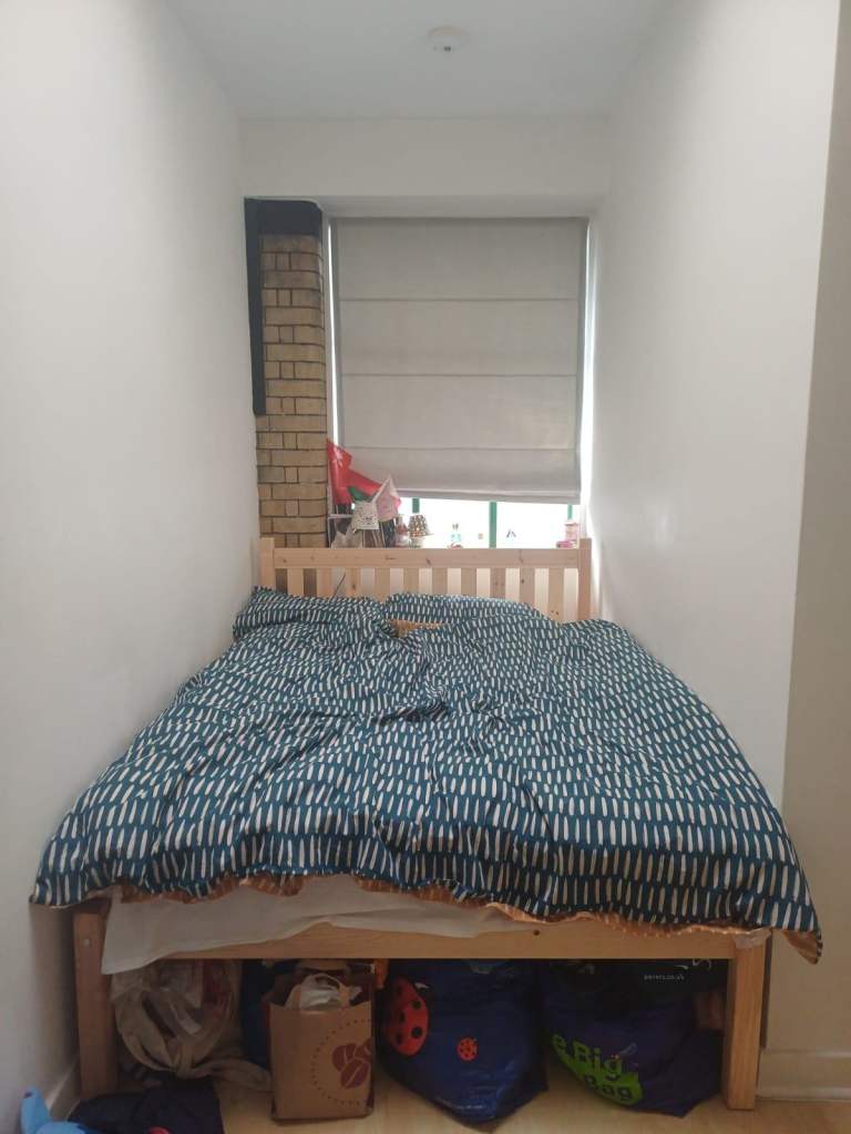 Pine Wood Double Bed and Mattress – 10 months old
