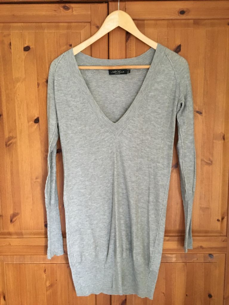 All Saints Ladies Knitted Jumper Dress - Grey - NEW