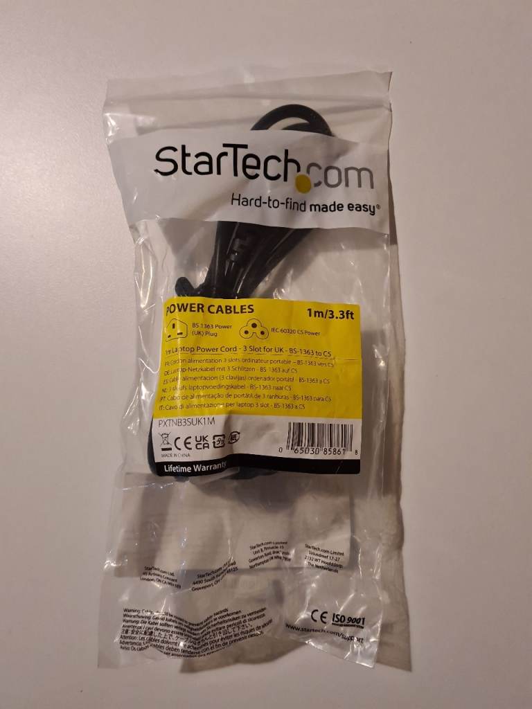 StarTech 1m Laptop Power Cable (UK Plug to C5 Cloverleaf)