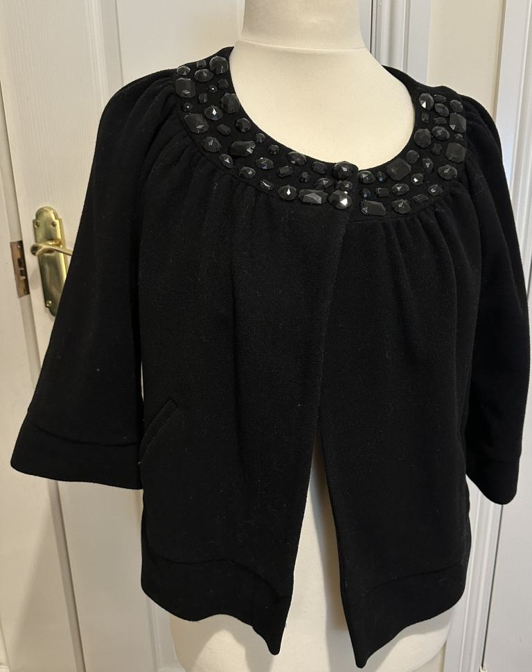 image for Next Women’s Size 16 Black Wool Short Jacket with Embellishment.