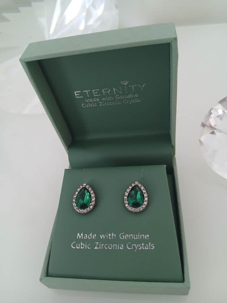 Eternity Green Cubic Zirconia Crystal Earrings – NEW