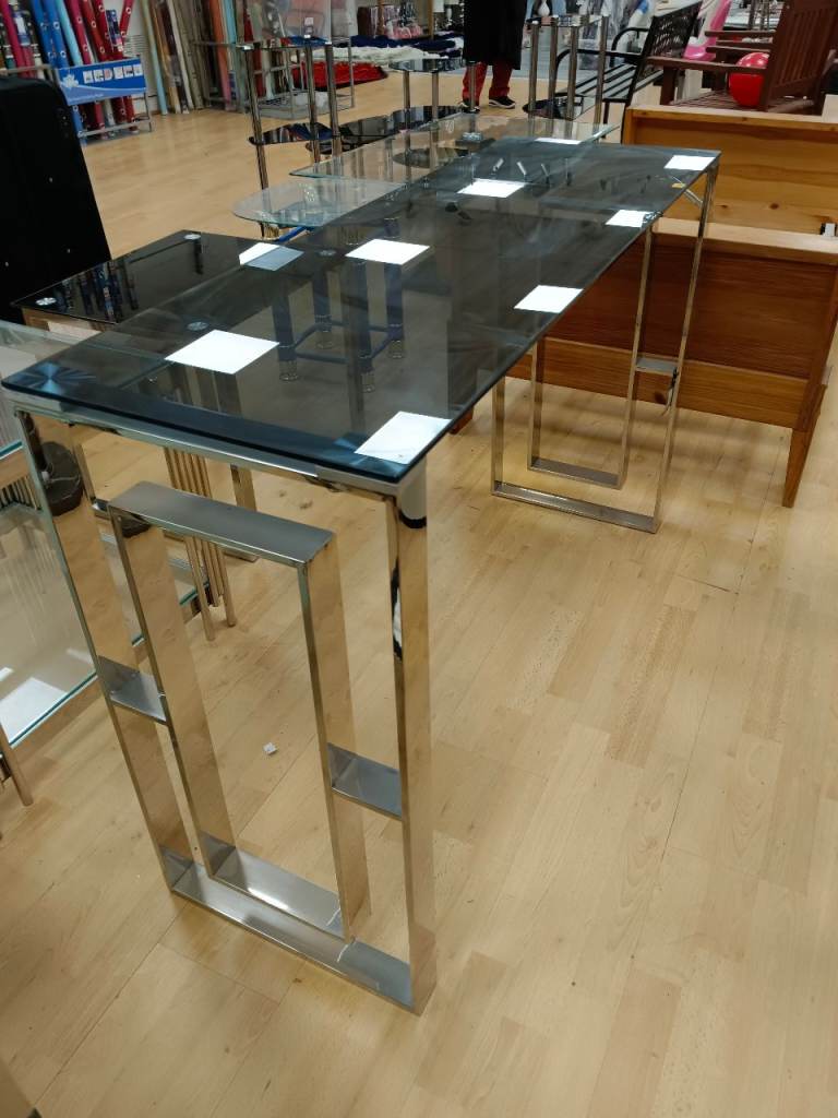 Modern Glass Top Console Table with Chrome Legs - Ex Display Item Living Room Furniture 