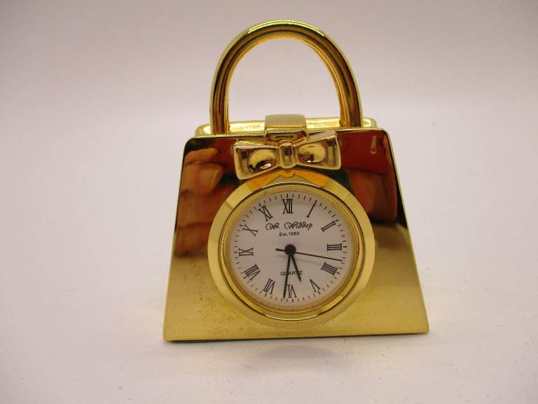 Vintage Wm Widdop Solid Brass Miniature Quartz Clock - Classic Handbag