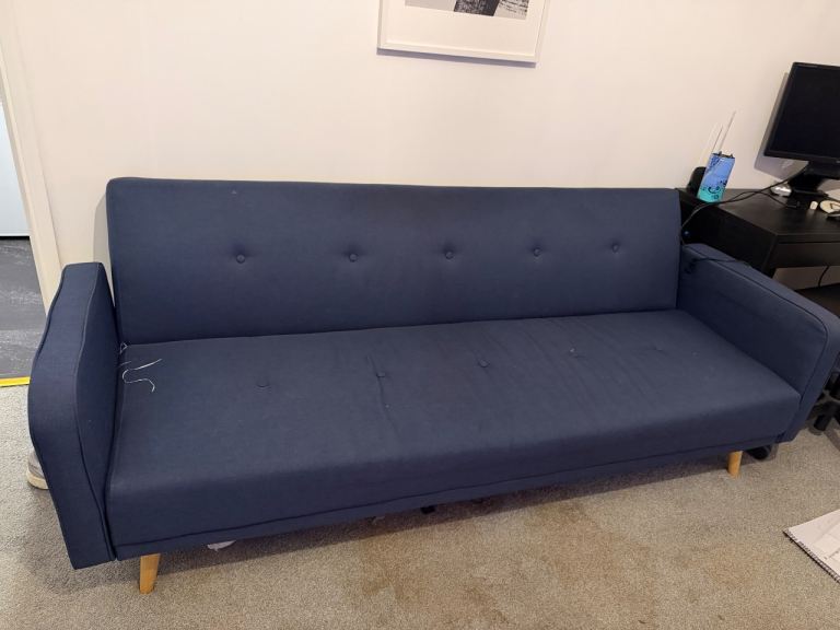 Blue Fabric Click clack Sofa Bed - Good Condition