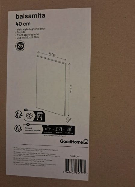 1 x Kitchen cabinet door 40cm wide Balsamita Matt White