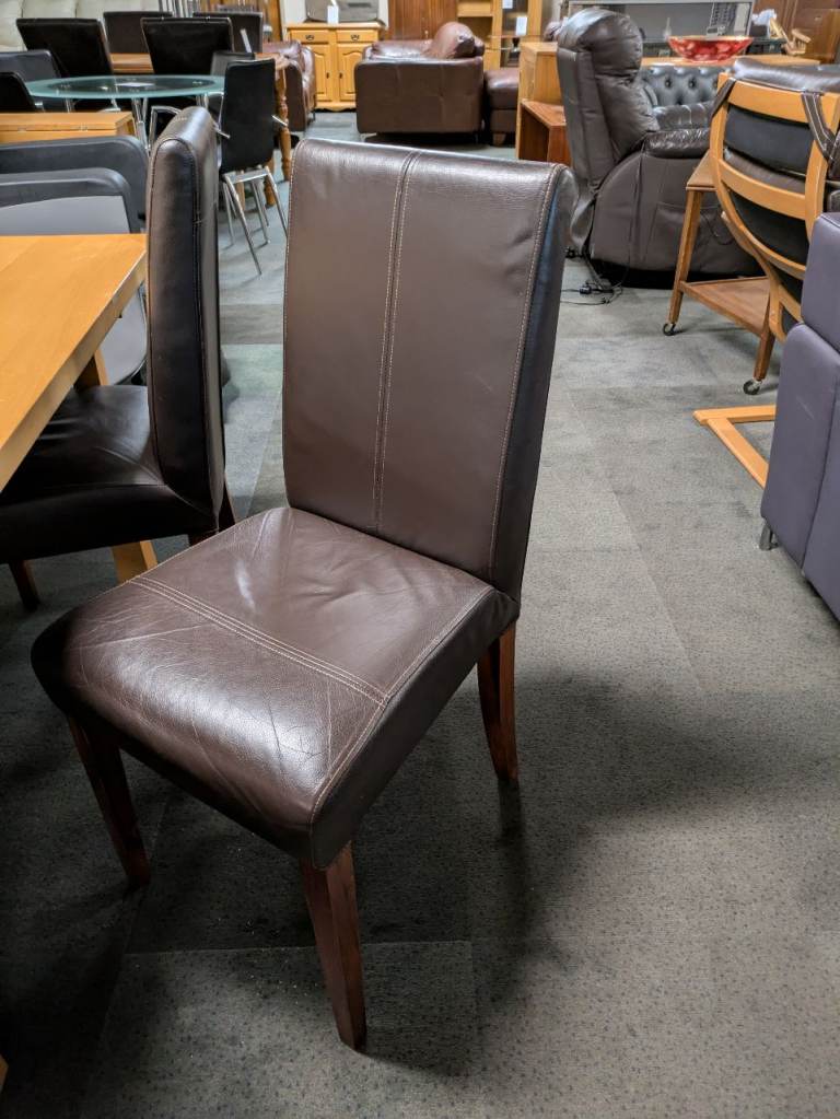 SET 4 BROWN LEATHER DINING CHAIRS