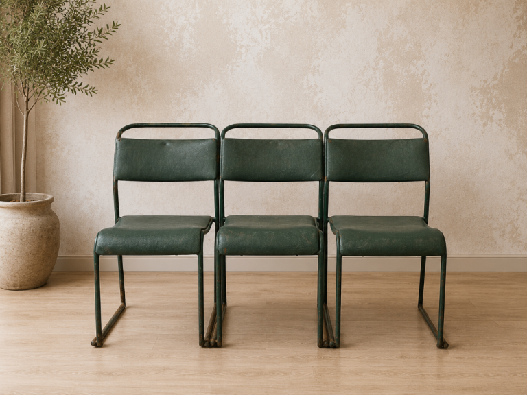 Vintage Industrial Green Metal 3 seated bench AEI Retro Chairs 🚚