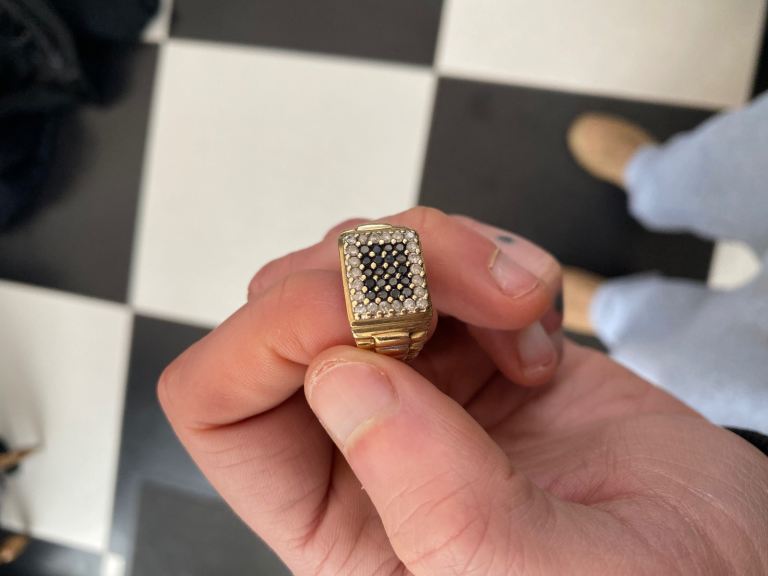 9CT Gold & Genuine Black Diamond Ring 