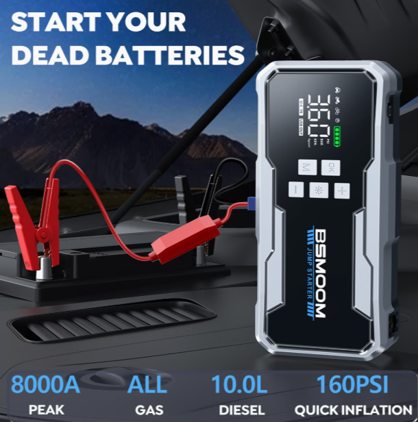 Car Jump Starter With Air Compressor Cordless Tire Inflator