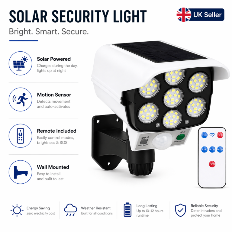 Solar Motion Sensor Wall Light Camera Style LED Security Lamp Remote Outdoor
