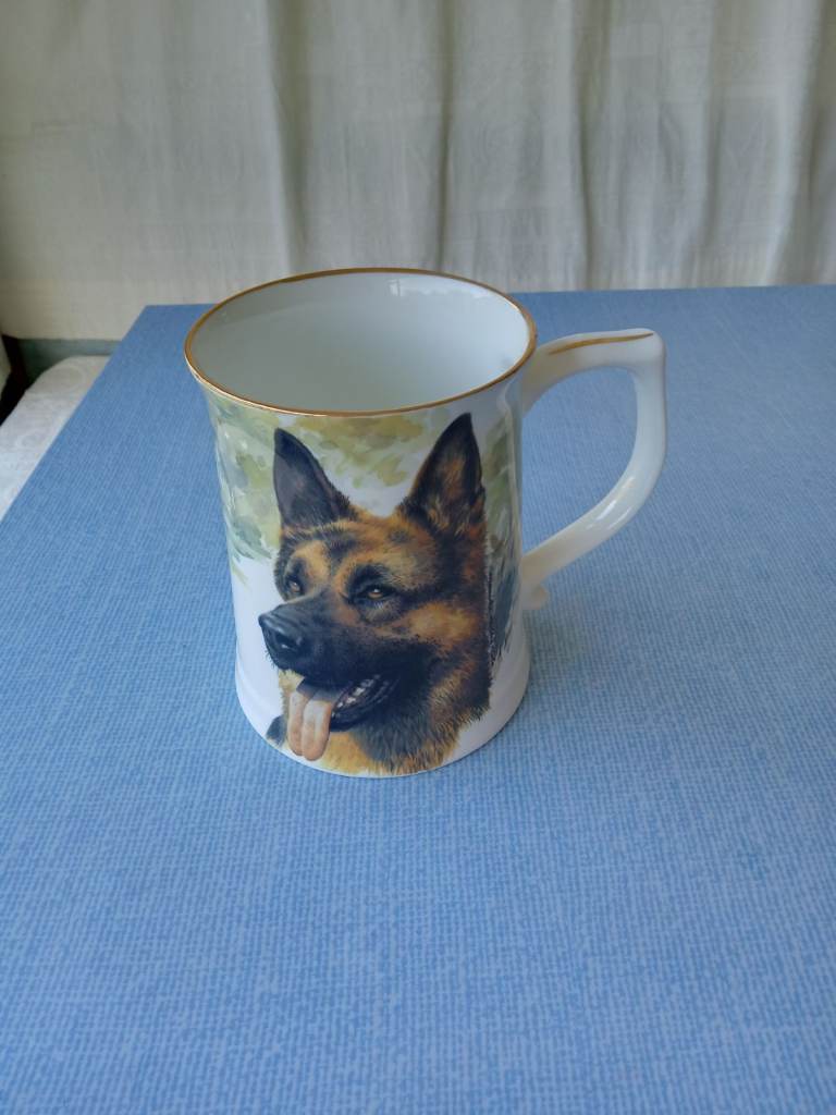 80th BIRTHDAY CHINA TANKARD WITH ALSATIAN GERMAN SHEPHERD DOG