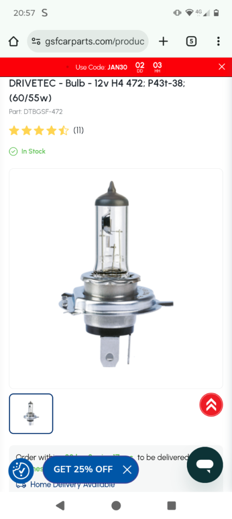 H4 BULB 3 PIN car parts brand new 