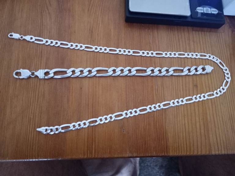 image for Figaro sterling silver chain & bracelet 