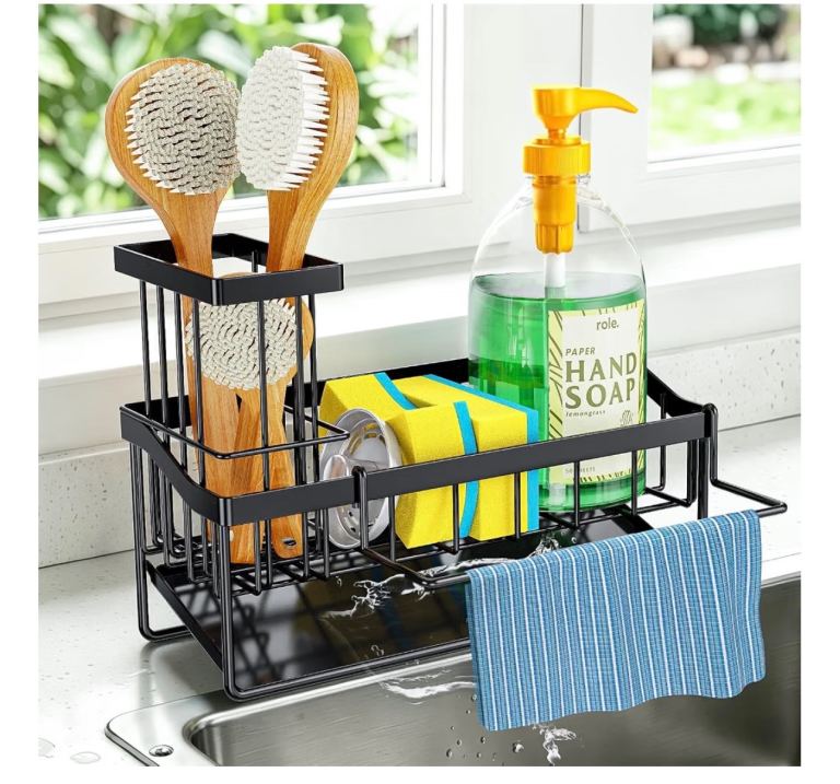 New Black Metal Kitchen Sink Caddy Organiser with Self-Draining Tray