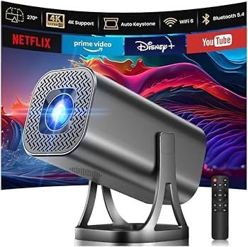 Portable Smart Projector 1080P with 4K Support, Wi-Fi 6, Bluetooth 5.4