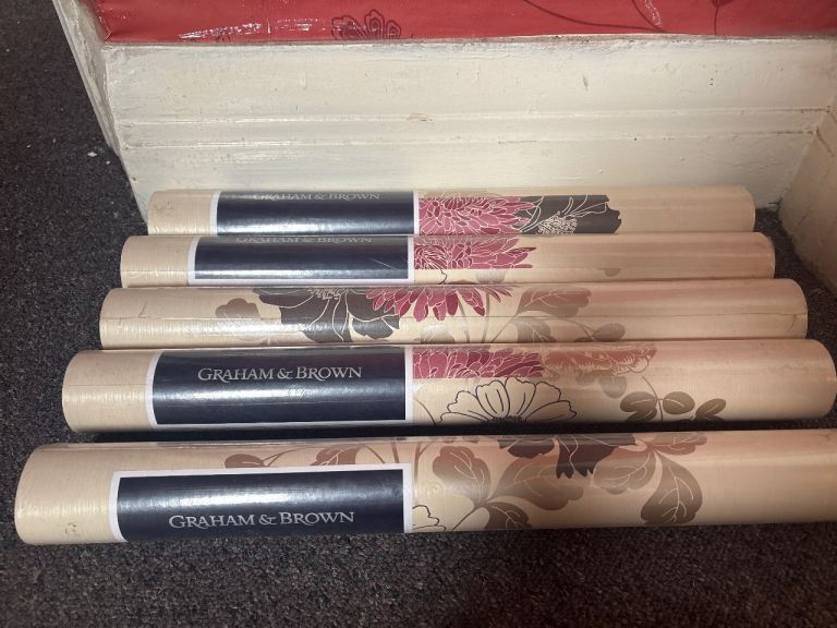 5 NEW Graham & Brown Wallpaper Rolls - Beige Floral Pattern