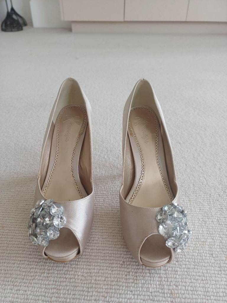 Phase Eight Champagne coloured Peep Toe Heels with Gemstone Detail