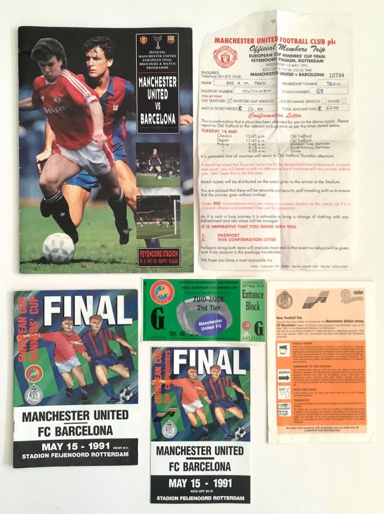 Man Utd Ticket Programmes 1991 ECWC Final v Barcelona