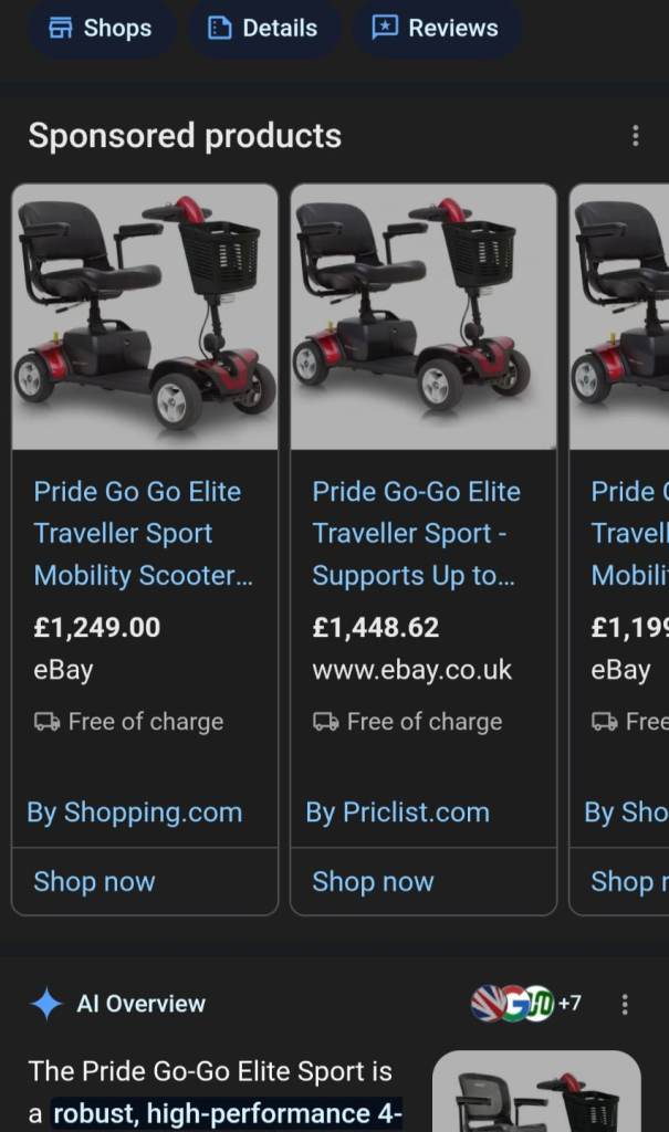 Pride go go sport travel mobility scooter