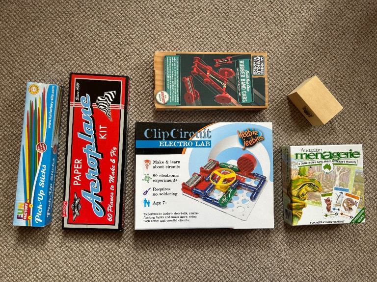 Kids' Activity Bundle: Pick-Up Sticks, Paper Aeroplane Kit, Electro Lab, and More