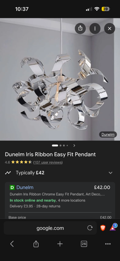 Dunelm chrome light fitting