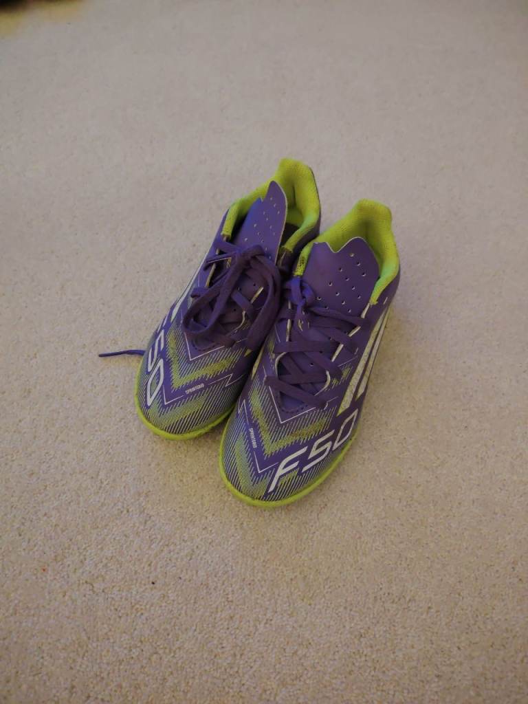 Adidas F50 Football Boots – Purple and Green, Good Condition