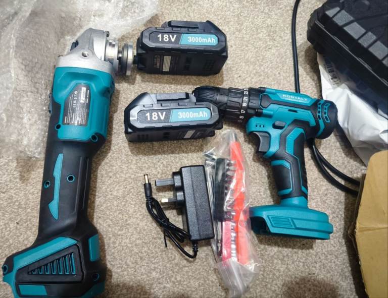 New Angle grinder and cordless drill with 2 batteries charger and drill bits at cheap best price 🥰
