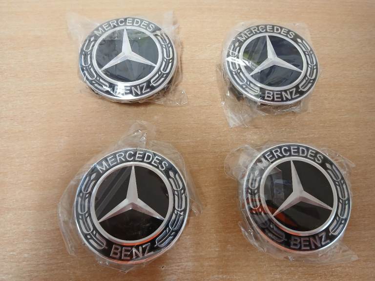 Mercedes Wheel hub Centre Caps x4 Black