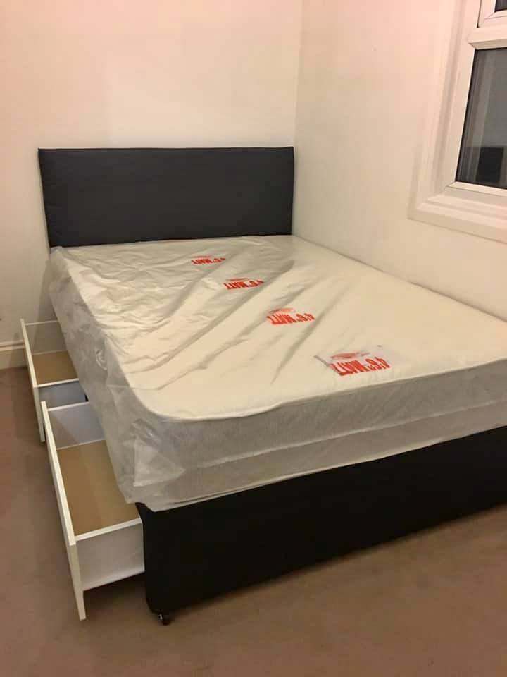 4ft Small Double Fabric Divan Bed Base With Mattress Storage Drawers Optional FREE DELIVERY 