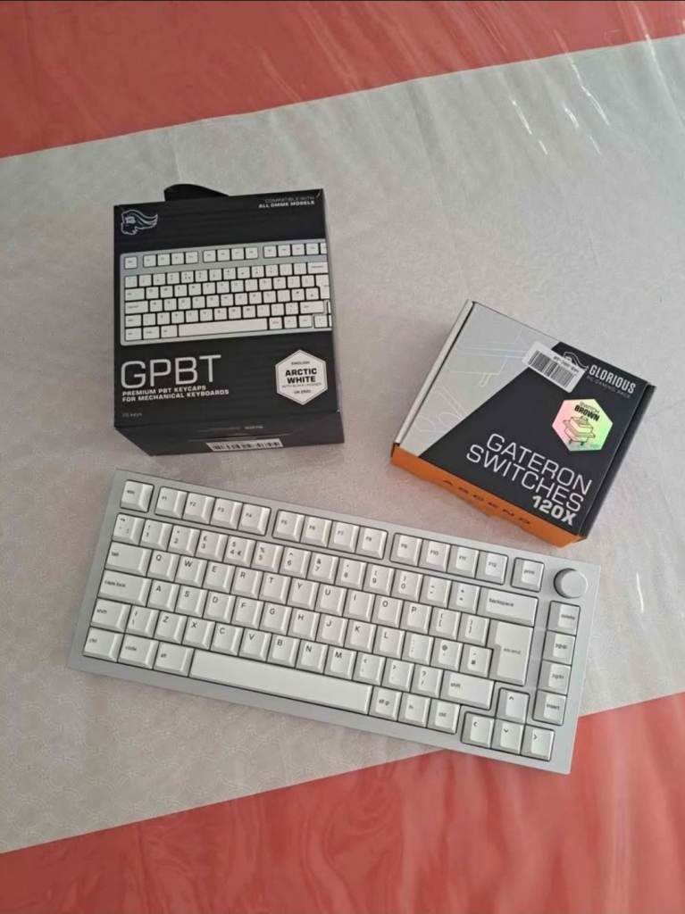 Glorious GMMK Pro Custom Built with Gateron Brown Switches and GBPT Arctic Keycaps