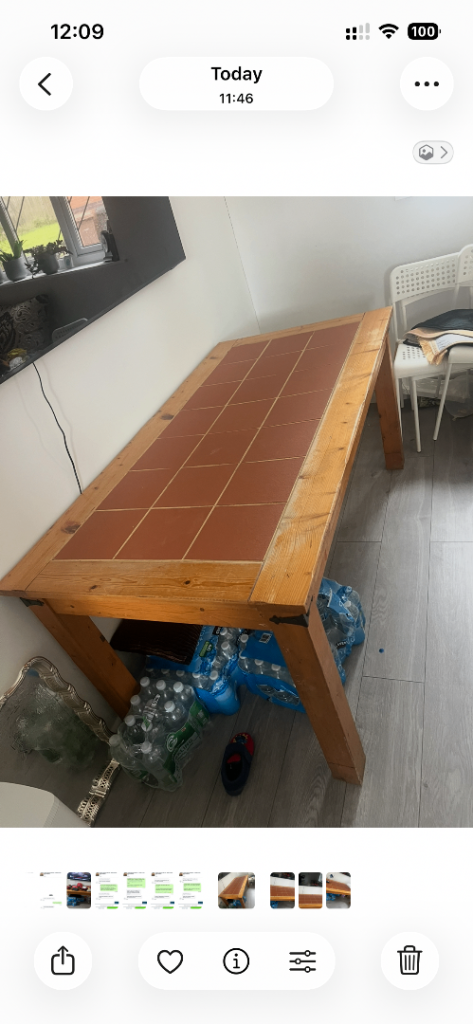  Solid Wood Dining Table with Tiled Top 165x84x77cm - Rustic Kitchen Table LU4