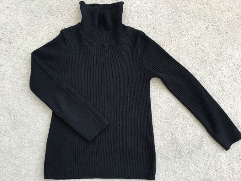 ‘TU’ Girls Black Roll Neck Ribbed Jumper, Age 7 Years
