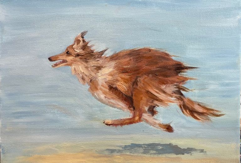 Painting of Running Collie