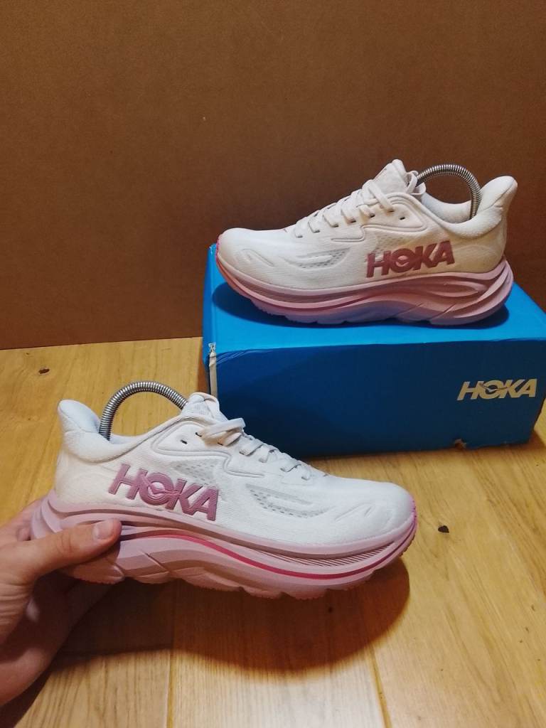 Hoka Clifton 10 Running Shoes – White & Pink, UK 4.5, Excellent Condition