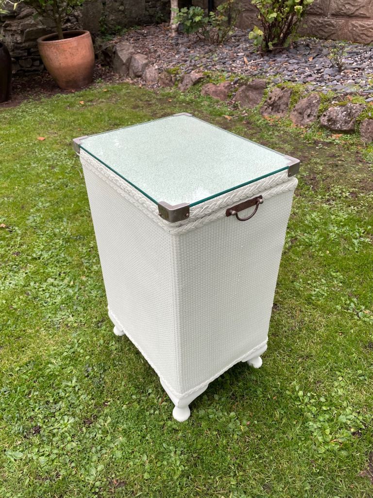 Glass topped Lloyd Loom bedside cabinet
