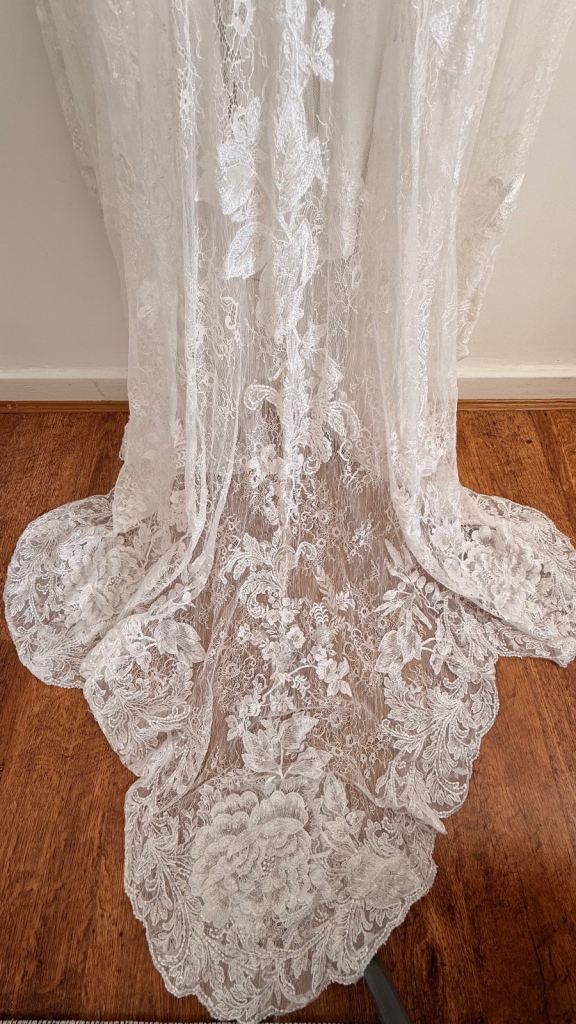 Ivory Lace Fit-and-Flare Wedding Dress with Illusion Back