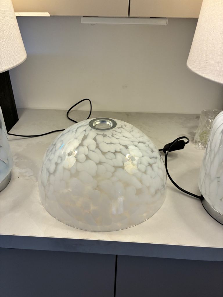 White Mottled Glass Pendant Light Shade and matching lamps