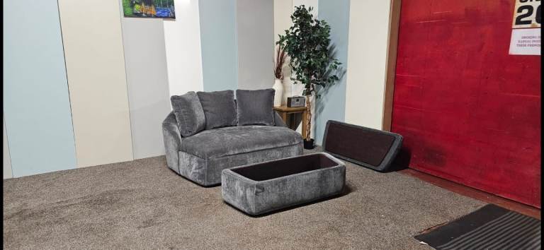 Brand New Charcoal Grey Snuggle Chair With Storage Footrest RRP £699 - Sofa Armchair Couch Settee