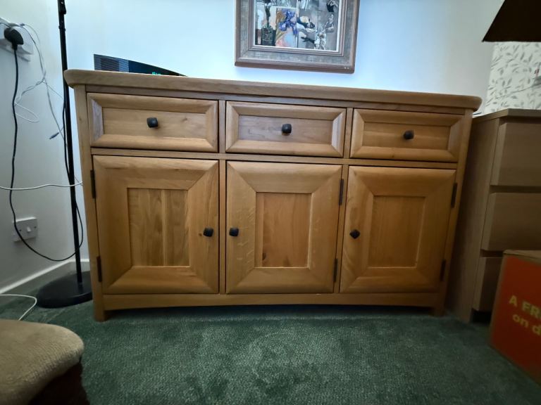 Solid Wood Sideboard with Drawers and Cupboards – Good Condition