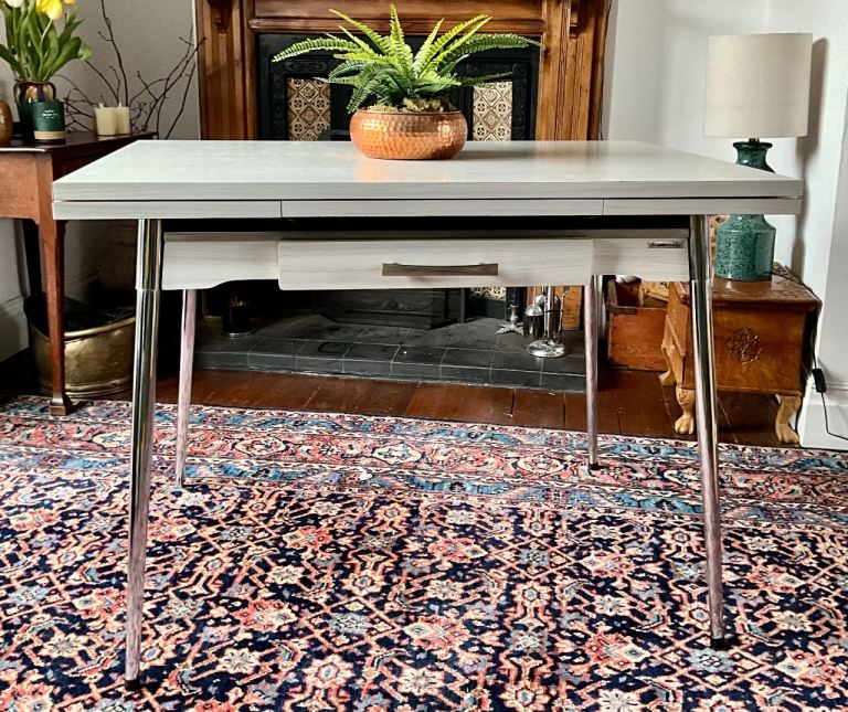 Vintage Mid Century Dining Table Formica And Chrome French