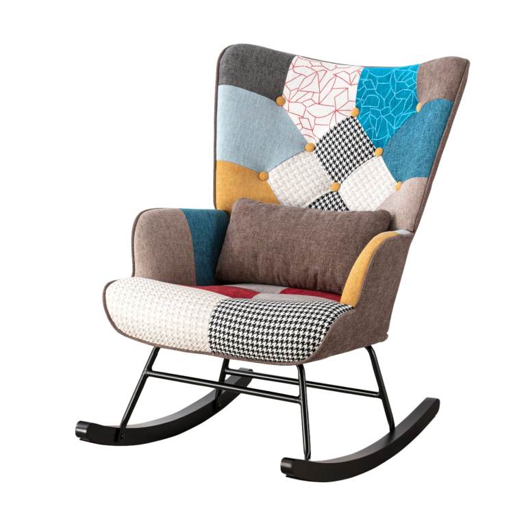 Patchwork Rocking Chair with Cushion | High-Back Ergonomic Nursery Chair | Brand New